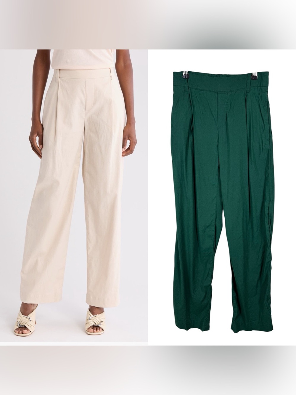 Vince Pleat Front Pull On Linen-Blend Pants Emerald Green Sz XS